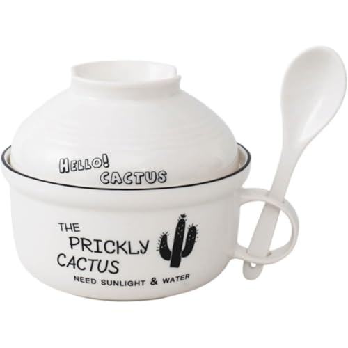 ラーメン丼 陶器製 蓋付き レンジ対応 割れにくい 軽量 スプーン付き 一人暮らし 時短料理 カップ麺 そば うどん 汁物 和食器 キッチン用品 (B)