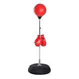 HOMCOM Saco de Boxeo de Pie Punching Ball con Altura Ajustable en 4 Niveles 126-144 cm Base Rellenable y Guantes de Boxeo para Adultos y Adolescentes Rojo