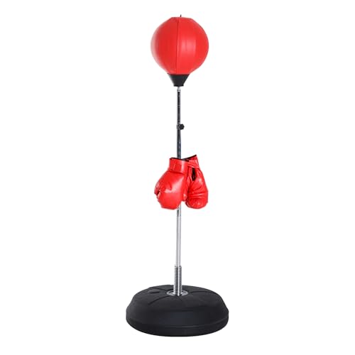 HOMCOM Saco de Boxeo de Pie Punching Ball con Altura Ajustable en 4 Niveles 126 144 cm Base Rellenable y Guantes de Boxeo para Adultos y Adolescentes Rojo