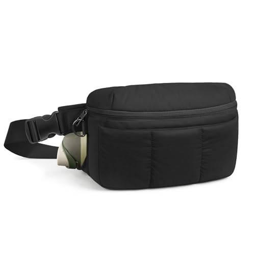 TOPEAST Waist Pack 3.5L Fanny Packs with Water Bottle Holder Large Capacity Travel Belt Purse Anti-Theft RFID Blocking Black Fluffy Crossbody Sling Bag for Hiking Walking