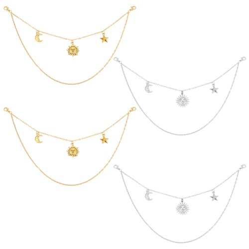 PH PandaHall 4 pz Catene per Scarpe In Metallo, Catena Punk A Doppia Catena per Stivali con Pendenti A Forma di Stella Sole e Luna per Decorazioni per Borse per Scarpe Casual Fai-Da-Te, Oro/Platino