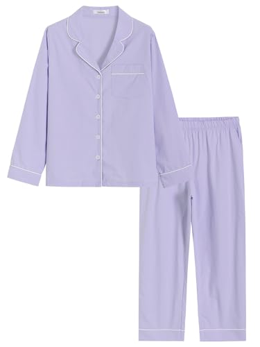 Latuza Women's Petite Length Pajamas Set Long Sleeve Button Down Pjs