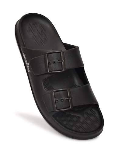 Image of HEALTH FIT Extra Soft Premium Classic Cushion Sliders /Slippers with Adjustable Buckle Strap & Light Weight Anti-SkidWaterproof Flip Flops for Men's HF150