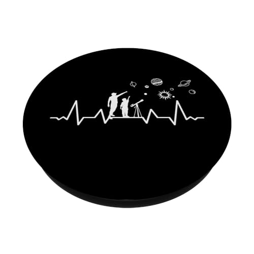 Telescopes Binoculars planets science heartbeat astronomy PopSockets Adhesive PopGrip, Black - Image 2