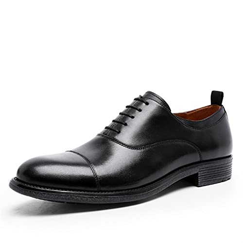Zapatos Oxford negros de cuero de vestir con tacón bajo y suela de goma para hombre