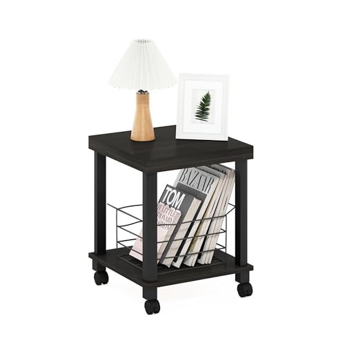 Image of Furinno Turn-N-Tube Classic 2-Tier End Table, Side Table with Casters, Espresso /Black