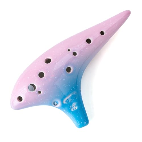 Image of inchOcean Notes inch 12 Hole Sweet Potato Ocarina Graceful Shape Pottery Ocarina in Alto C (Cyan Ice Crack)