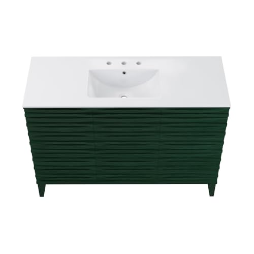 Image of Swiss Madison Cascade 48 inch Freestanding Bathroom Vanity in Green Oak with 3-Hole Widespread Sink Top