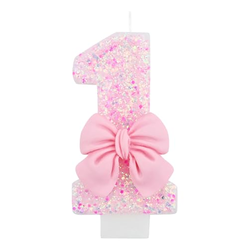 Bekecidi Butterfly Pink Number 1 Candles, Unique Cake Topper 1st Birthday Decorations for Girls Party Wedding Supplies