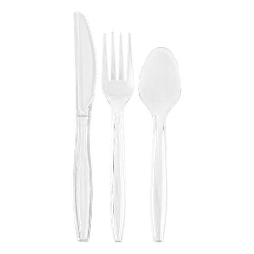 240 Count Disposable Cutlery Set - Heavy Duty Premium Clear Plastic Flatware - 100 Forks, 100 Teaspoons, & 40 Knives - Durable Silverware for Party Wedding Picnic Dinner Daily Use - Thumbnail 2