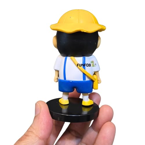 Image of FUNFOB Shinchan Action Figure Height -8cm | Shin chan Figurine Cartoon Figures Toys for Boys & Girls PVC Multicolour | Yellow Cap Blue Pant