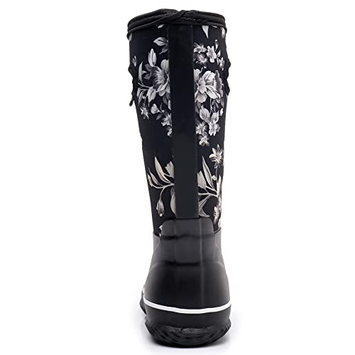 Image of WTW Womens Mid Calf Rain Boots - Waterproof Insulated Neoprene Rubber Boots Mud Outdoor Hunting Garden Boots