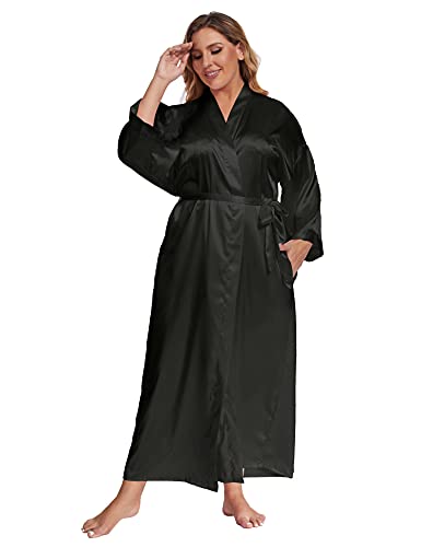 Women's Plus Size Long Satin Robes Plus Size Long Silk Robes Kimonos Sleepwear Dressing Gown