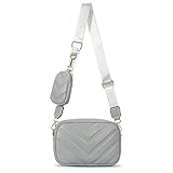 Herald Chevron Quilted Small Crossbody Bag with Coin Purse Pouch Women Square Snapshot Camera Side Shoulder 2 Size Handbag (Grey)