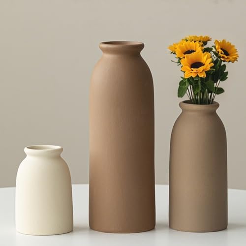 Juego de 3 jarrones de cerámica pequeños para decoración, naranja, amarillo, blanco (Earth Tone M)
