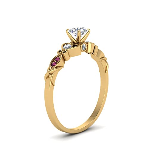 Image of Choose Your Gemstone Victorian Style Round Engagement Ring Yellow Gold Plated Round Shape Vintage Engagement Rings Matching Jewelry Wedding Jewelry Easy to Wear Gifts US Size 4 to 12