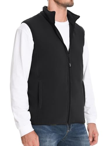 Image of Men's Fleece Vest Full-Zip Outerwear Lightweight Sleeveless Jacket With Zipper Pockets,07 Black,X-Large
