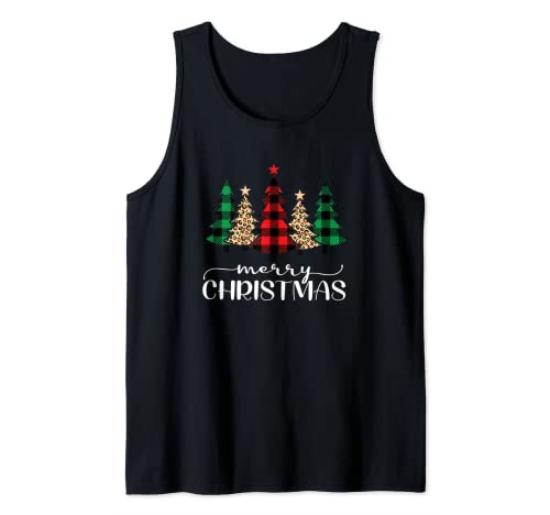 Merry Christmas Holiday Plaid Christmas Tree & Leopard Print Tank Top #TOP10