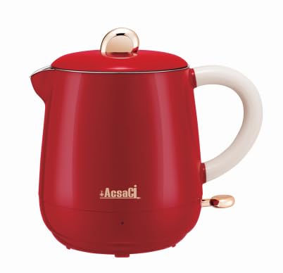 AddAcsaCi Electric Double Wall Red Kettle 600ml | Lightweight Small Electric Kettle Cool Touch Exterior Stainless Steel Interior STRIX Thermostat 1000W Fast Boil Travel Kettle for Home/Students