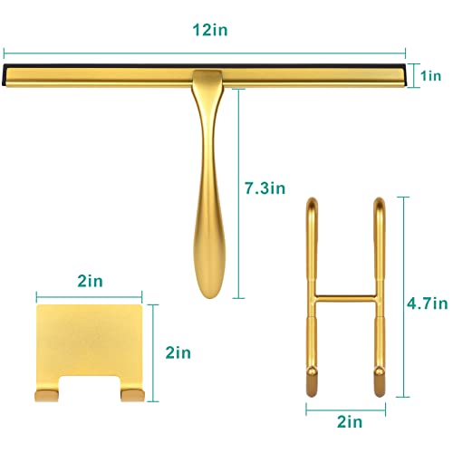 Shower Squeegee For Glass Doors,12-Inch Shower Glass Squeegee, Gold Shower Squeegee For Shower Doors,Mirror,Windows, With Shower Door Hook And Adhesive Hook #TOP5