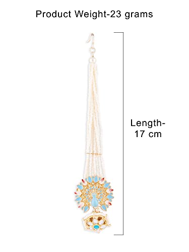 Peacock Inspired Meenakari Kundan Multistrand Pearl Borla Maangtikka