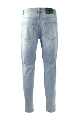 Men's Trendy Small Leg Ripped Jeans with Stretchy Slim Fit Distressed Casual Light Blue Jeans2