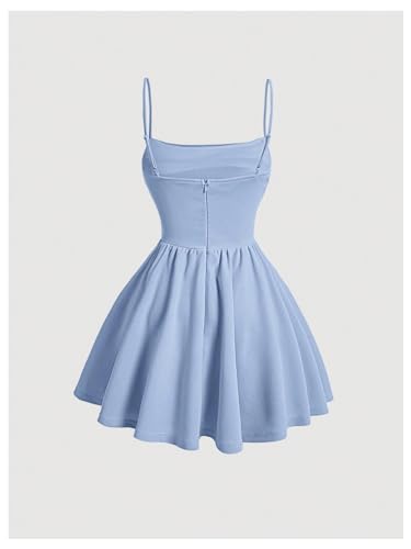SHENHE Women's Ruched Corset Dress Spaghetti Strap Fit and Flare Flowy Skater Mini Cami Dress2