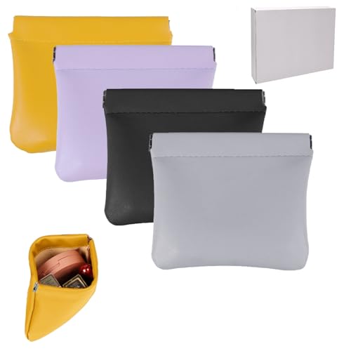 4 PCS Pocket Cosmetic Bag, Small Pocket Makeup Bag for Women Snap Closure Organizer Pouch Portable No Zipper Waterproof Leather, Mini Travel Storage Bag for Cosmetics Jewelry Headphones（4.7in*4.7in）