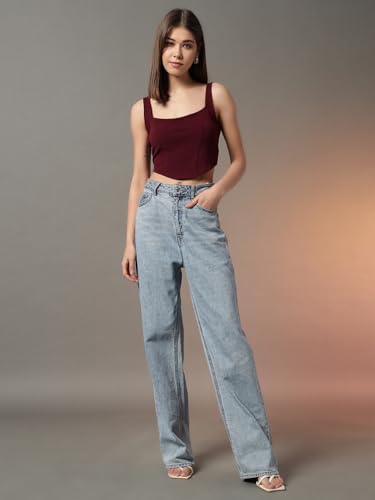 Image of Trend Arrest.ed Women's Stretchable Corset Style Crop Top | Square Neck Sleeveless Zipper Back Body-Hugging Fit | Casual