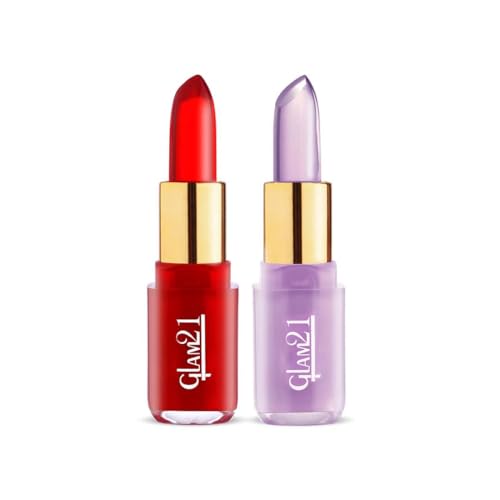 Image of Glam 21 Jelly Pop Fruity Gel Lipstick| Moisturising | Glossy Finish | Gives A Natural Colour | Lightweight | Strawberry Red & Blueberry Purple 3.5Gm Each | Combo Pack Of 2