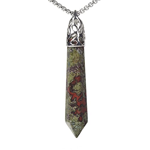 Justinstones Natural Dragon Blood Jasper Gemstone Hexagonal Pointed Reiki Chakra Pendant Necklace 20 Inch High-grade Iron Gift Box