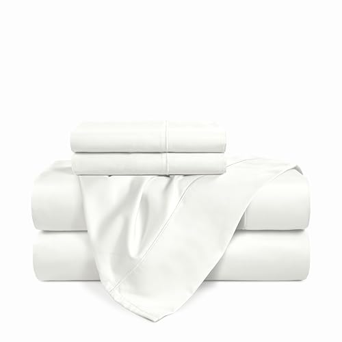 Casa Platino 100% Egyptian Cotton Sheets Twin Size Set - 4 Pcs (1 Flat, 1 Fitted, 2 Pillowcases)- Ultra Smooth Sateen Weave Bed Sheets with 15" Deep Pockets - Pure White Sheet Set