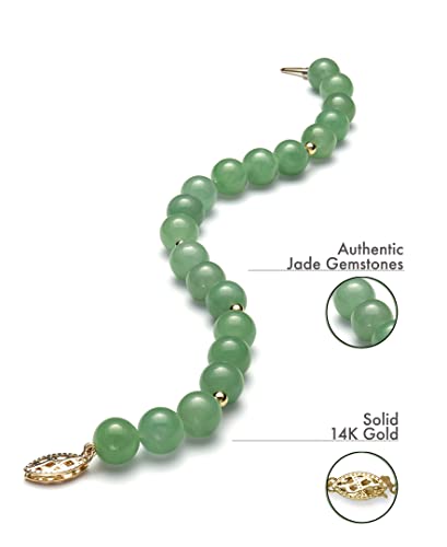 Belacqua Natural Green Jade Bracelet in 14K Yellow Gold, Round 8mm, Length - 6.5 to 8.5 Inches, Fishhook Clasp, Jewelry for Women, Gift Box Included2
