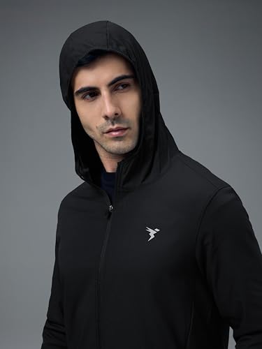 Image of TECHNOSPORT Men's Regular Fit Solid Hooded Neck Jacket With Ts Flexi, UPF50+ for Sports, Gym & Regular Use