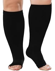 PUTUO Plus Size Compression Socks: Wide Calf Graduated Compression Stockings for Men Women Open Toe Large Compression Sock for Support Flight Travel Pregnancy 20-30 mmHg 1Pairs