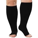 PUTUO Plus Size Compression Socks: Wide Calf Graduated Compression Stockings Men Women Open Toe Extra Large Compression Sock for Support Flight Travel Pregnancy Nurses 20-30 mmHg Black 5XL 1Pairs