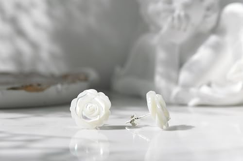AeraVida White Mother of Pearl Stud Earrings | 925 Sterling Silver | Elegant Carved Floral Earrings | Classic Pearl Jewelry for Women | Lightweight & Timeless2
