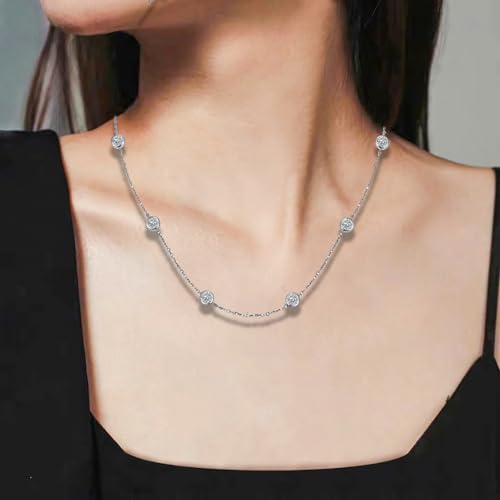 14K Gold Vintage Collarbone Necklace with VVS1 D-color Round-cut Diamond, Great Gift for Girlfriend, Choice for Special Occasions or Romantic Evenings Out,Chain Length: 15.75 Inch2