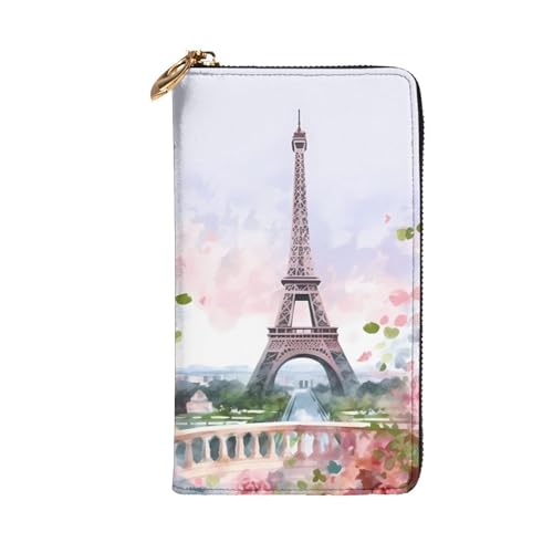 paris eiffel tower with flowers Wallet for Men Women Long Purse Leather Clutch Large Business Handbag Travel Phone Holder Credit Card Holder Money Case with Zipper Leather Wallets Gift2