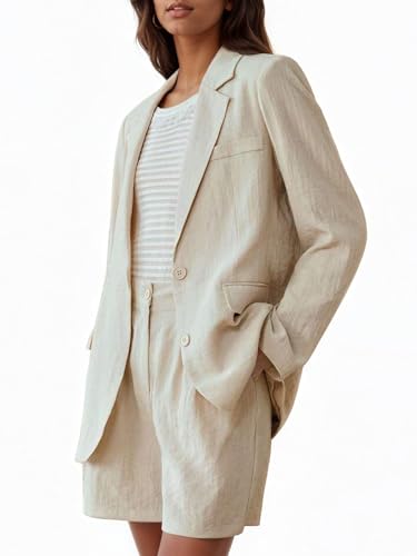 Mina Self Linen Blazer for Women 2025 Summer - Full-Lined Oversized Lightweight Casual Work Business Fashion Trendy Pockets2