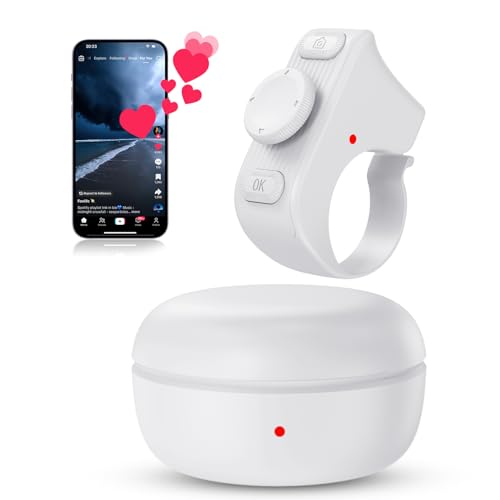 Image of [New Upgrade, Easy to Use] TikTok Scrolling Ring Remote Control, Camera Shutter Remote, Wireless Bluetooth Scrolling Ring for iPhone, iPad, iOS, Android - Light White