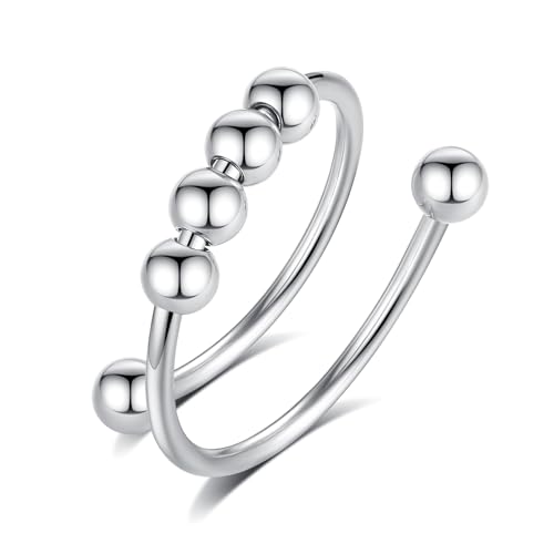 INFUSEU Anillos Mujer Acero Inoxidable, Anillo Antiestres Anillos De Ansiedad para Inquietos Ajustables para El Estrés Cuentas para Circonita Cúbica Regalo para Hijas Mujer