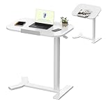 FLEXISPOT Overbed Table with Wheels, Adjustable Height Bedside Table, Rolling Laptop Desk for Bed Sofa, Small Standing Desk 60 x 40 cm, Mobile Computer Cart, H5 White