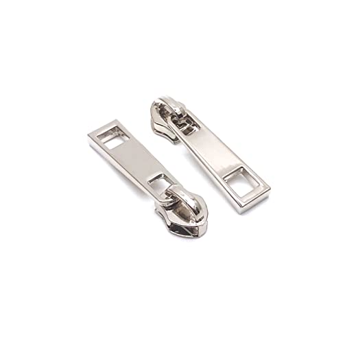 Goyunwell #5 Zipper Pulls Metal Silver Zipper Pulls Bulk 50pcs Zipper Slider Coil Zipper Head Charms Nylon Zipper Pulls for Purse Handbag Making Craft Sewing