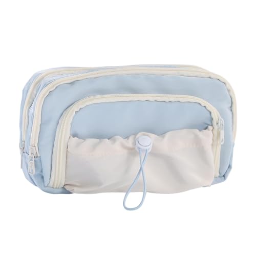 Image of Zibuyu 3-Layer Pencil Case for School - Aesthetic Blue Pen Organizer with Multi Compartments, Soft Cloth Stationery Pouch for Students, 21x13x10cm Storage Bag