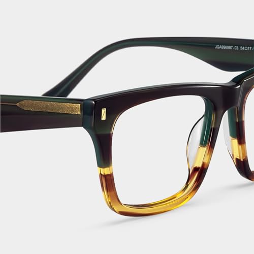 Image of Zeelool Rectangle Glasses Frames for Men, Acetate Eyeglasses Eyewear Frame with Clear Lens & Metal Hinges ZJGA996987-03