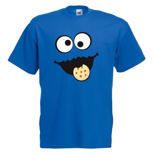 T-Shirt Keks Monster lustiges Karneval & Fasching Kostüm Shirt Krümelmonster Style Funshirt für Fastnacht Fasching Fasnet Fastnacht blaues Monster Motiv für Party & Verkleidung