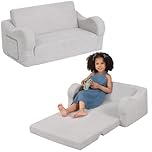 BestRoyal Extra Wide Toddler Chair, 2-in-1 Toddler Couch Fold Out, Kids Sofa Bed for Boys & Girls, Grey