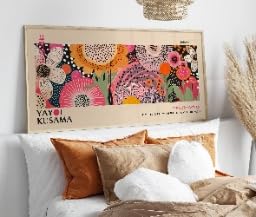 Grand format affiche florale abstraite japonaise avec cadre interieur