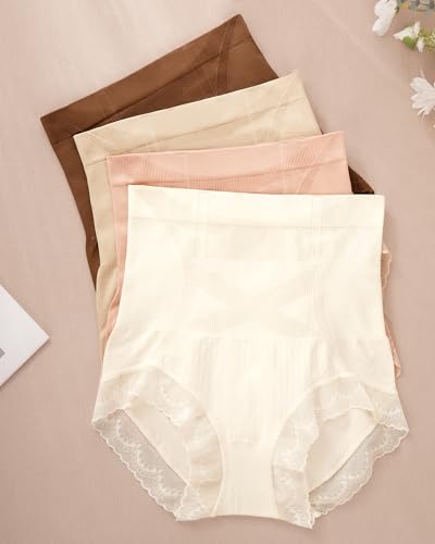 Image of Women's Underwear 4 Pack High Waisted Tummy Control Ladies Panties with Lace Comfortable Briefs Full Coverage